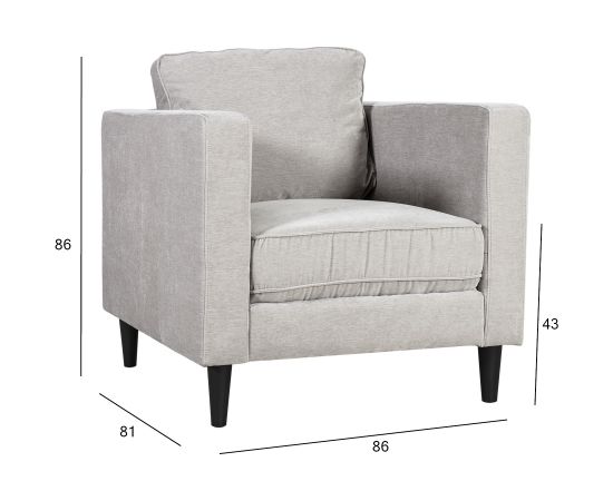 Кресло SPENCER 81x86xH86см, материал покрытия: бархатный ткань, цвет: светло-серый