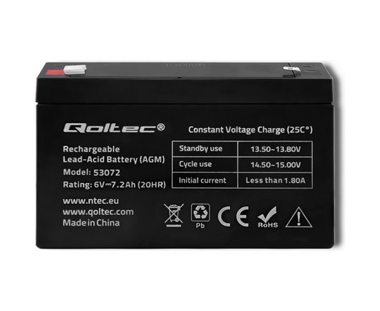 Qoltec 53072 AGM battery | 6V | 7.2 Ah