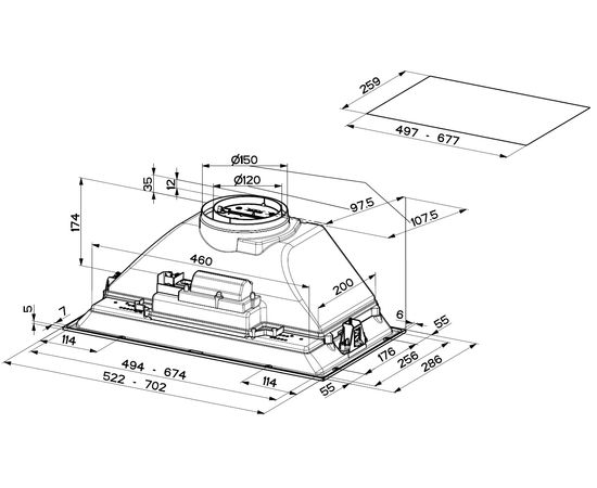 Faber INKA SMART HC 52cm slider 390m3h Tvaika nosūcējs, iebūvējams