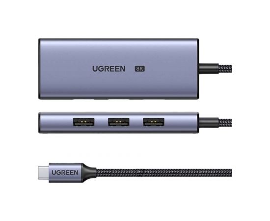 UGREEN CM500 4-in-1 Adapter USB-C to 3x USB 3.0 + HDMI2.1 8K (Grey)