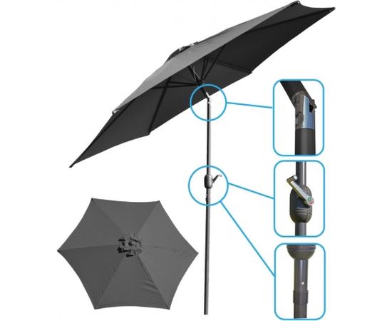 Saska Garden Dārza lietussargs 300 cm salokāms pelēks