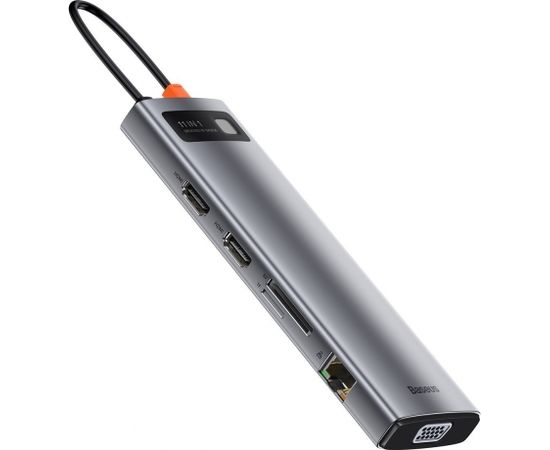 Hub 11in1 Baseus Metal Gleam Series, USB-C to 3x USB 3.0 + 2x HDMI + USB-C PD + Ethernet RJ45 + microSD/SD + VGA + AUX