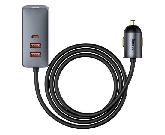 Baseus Share Together car charger with extension cord, 3x USB, USB-C, 120W (gray)