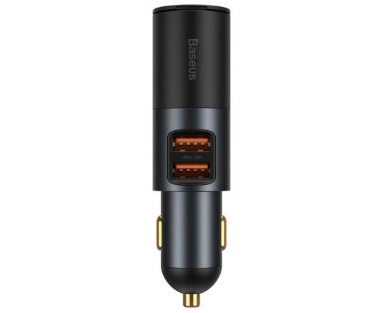 Baseus Share Together Fast Charge Car Charger with Cigarette Lighter Expansion Port, 2x USB, 120W (Gray)