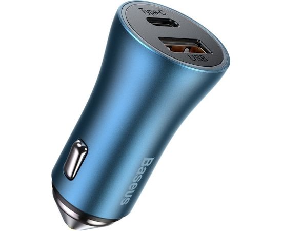 Baseus Golden Contactor Pro car charger, USB + USB-C, QC4.0+, PD, SCP, 40W (blue) + USB-C - Lightning cable 1m (blue)