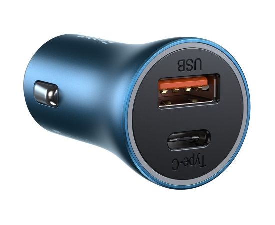 Baseus Golden Contactor Pro car charger, USB + USB-C, QC4.0+, PD, SCP, 40W (blue) + USB-C - Lightning cable 1m (blue)