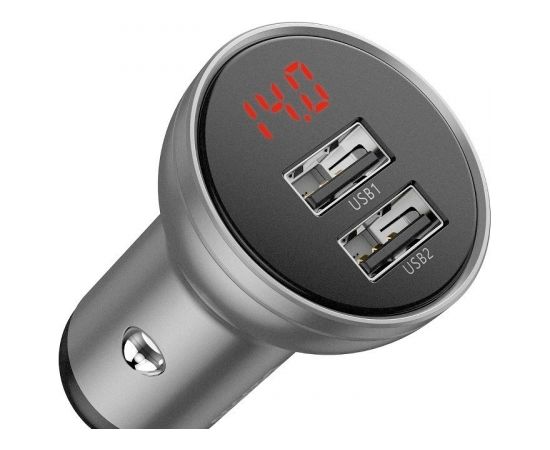 Baseus Digital Display Dual USB 4.8A Car Charger 24W Silver