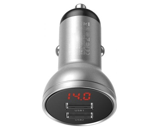 Baseus Digital Display Dual USB 4.8A Car Charger 24W Silver