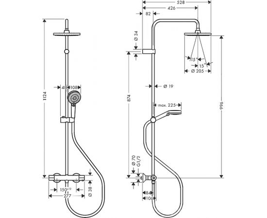 Hansgrohe Vernis Blend dušas sistēma ar termostatu, melns