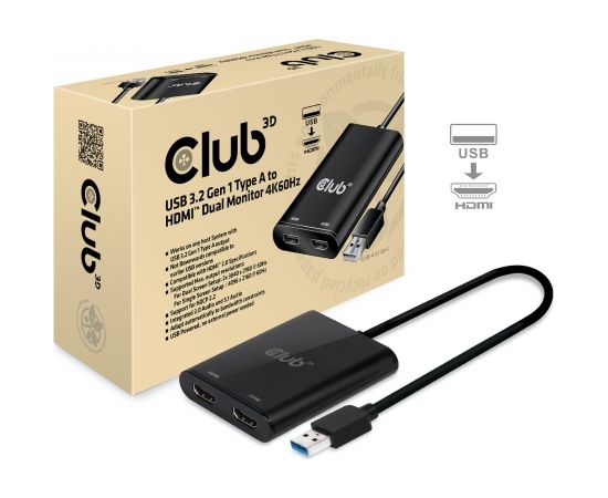 Club 3d CLUB3D USB A to HDMI™ 2.0 Dual Monitor 4K 60Hz