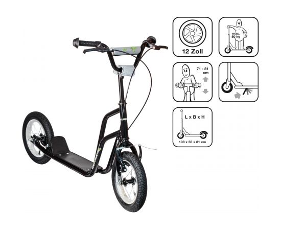 MUUWMI Scooter skrejritenis Fun AIR 12", melns - AU 592