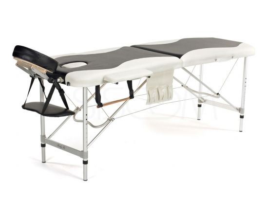 Bodyfit Aluminum 2 sekciju masāžas gulta melnbalta Masāžas galds