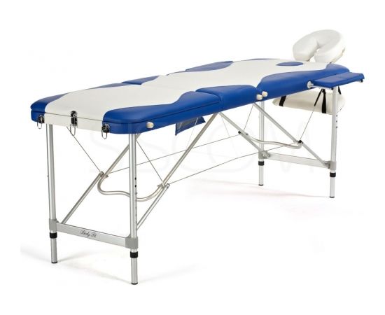 Bodyfit Łóżko do masażu 3 segmentowe aluminiowe biało-niebieskie