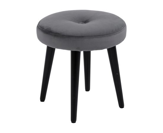 Stool FRISCO, D40xH43cm. Cover: VIC fabric dark grey 28, legs: rubber wood, black stained lacquered