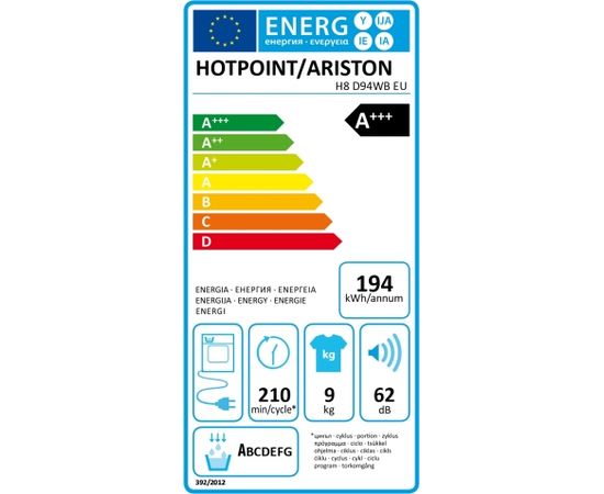 Ariston Hotpoint H8 D94WB EU A+++ 9kg Condensation White