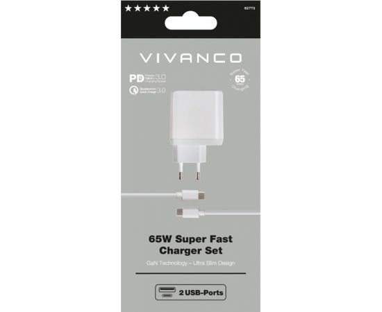 Vivanco зарядное устройство USB-C - USB-A 65W 1 м (62773)