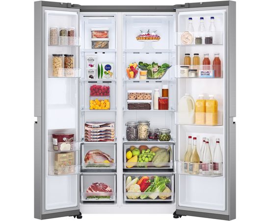 LG Refrigerator GSBV70PZTM Energy efficiency class F, Free standing, Side by side, Height 179 cm, No Frost system, Fridge net capacity 416 L, Freezer net capacity 239 L, 36 dB, Platinum Silver