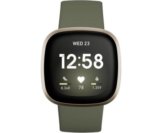 Fitbit Versa 3 Smart watch, NFC, GPS (satellite), AMOLED, Touchscreen, Heart rate monitor, Activity monitoring 24/7, Waterproof, Bluetooth, Wi-Fi, Soft Gold Aluminum/Olive Smart-Watch Pulksteņi