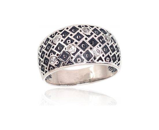 Серебряное кольцо #2101683(POx-Bk)_CZ, Серебро	925°, оксид (покрытие), Цирконы , Размер: 18, 6.3 гр.