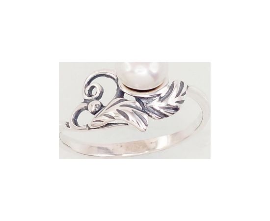 Серебряное кольцо #2101568(POx-Bk)_PE, Серебро	925°, оксид (покрытие), Жемчуг , Размер: 17, 1.7 гр.