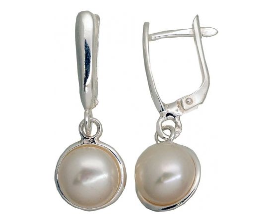 Серебряные серьги на английском замке #2203551_PE, Серебро	925°, Жемчуг , 6.2 гр. Ar "angļu" slēdzēju