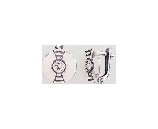 Серебряные серьги на английском замке #2203048(POx-Bk)_CZ, Серебро	925°, оксид (покрытие), Цирконы , 2.2 гр.