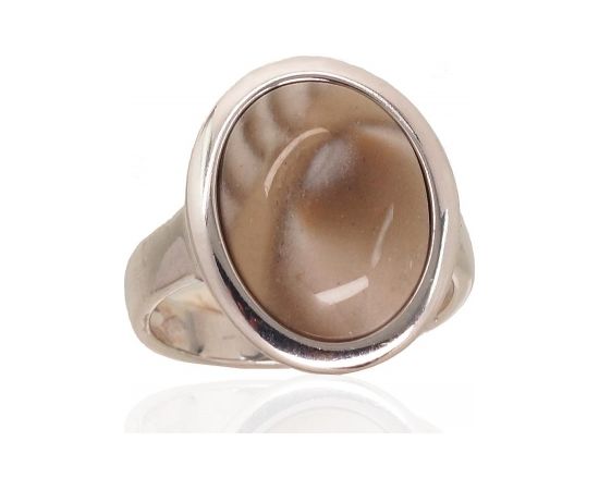 Серебряное кольцо #2101728(PRh-Gr)_FT, Серебро	925°, родий (покрытие), Полосатый флинт , Размер: 17.5, 5.6 гр.