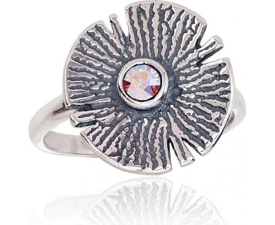 Серебряное кольцо #2101684(POx-Bk)_SV-MIXW, Серебро	925°, оксид (покрытие), Кристаллы swarovski , Размер: 17, 2.7 гр.