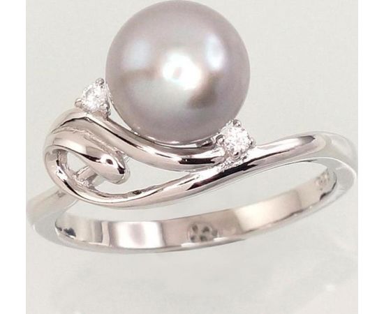 Серебряное кольцо #2101462(PRH-GR)_CZ+PE-GR, Серебро	925°, родий (покрытие), Цирконы , Жемчуг , Размер: 16.5, 2.7 гр.
