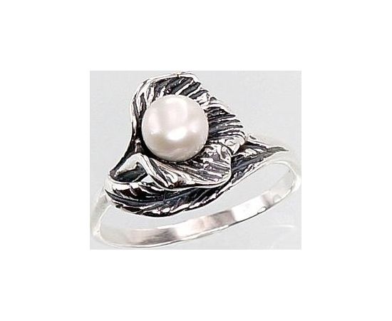 Серебряное кольцо #2100678(POX-BK)_PE, Серебро	925°, оксид (покрытие), Жемчуг , Размер: 17, 2.8 гр.