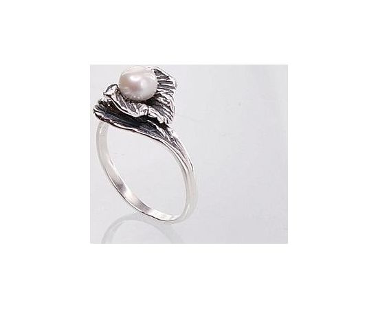 Серебряное кольцо #2100678(POX-BK)_PE, Серебро	925°, оксид (покрытие), Жемчуг , Размер: 17, 2.8 гр.