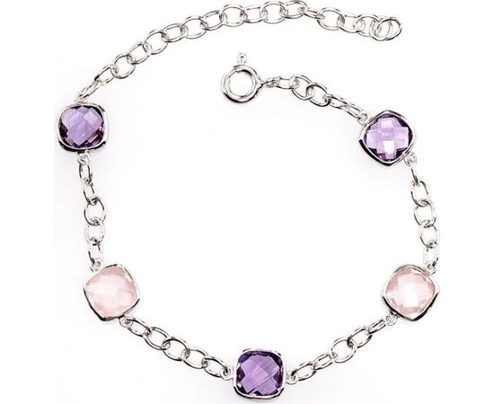 Sudraba aproce #2600126(PRH-GR)_AM+KZPI, Sudrabs	925°, rodijs (pārklājums), Ametists , Rozā kvarcs , 6.3 gr.  "Orio" kolekcija