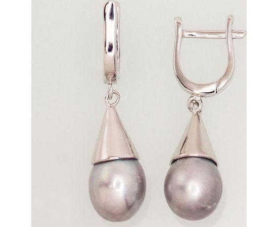 Серебряные серьги #2202925(PRH-GR)_PE-GR, Серебро	925°, родий (покрытие),  Жемчуг , 6 гр.