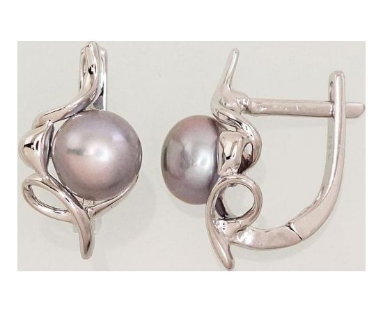 Sudraba auskari  #2202921(PRH-GR)_PE-GR, Sudrabs	925°, rodijs (pārklājums),  pērles , 3.2 gr. Ar "angļu" slēdzēju