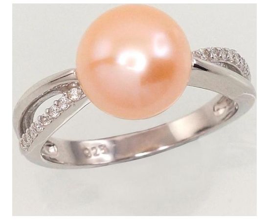 Серебряное кольцо #2101463(PRH-GR)_CZ+PE-PI, Серебро	925°, родий (покрытие), Цирконы , Жемчуг , Размер: 17, 2.9 гр.