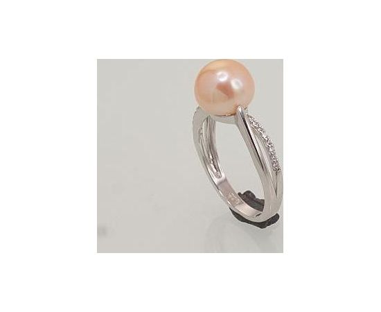Серебряное кольцо #2101463(PRH-GR)_CZ+PE-PI, Серебро	925°, родий (покрытие), Цирконы , Жемчуг , Размер: 17, 2.9 гр.