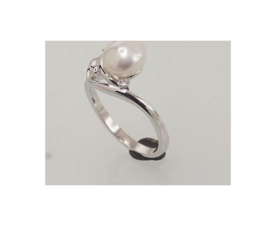 Серебряное кольцо #2101462(PRH-GR)_CZ+PE, Серебро	925°, родий (покрытие), Цирконы , Жемчуг , Размер: 16, 2.5 гр.