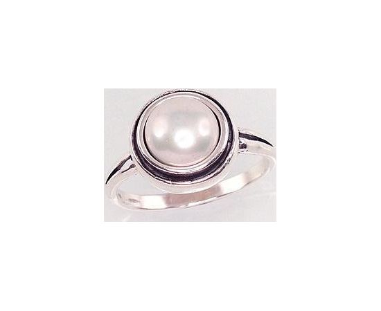 Серебряное кольцо #2100949(POX-BK)_PE, Серебро	925°, оксид (покрытие), Жемчуг , Размер: 17, 3.9 гр.