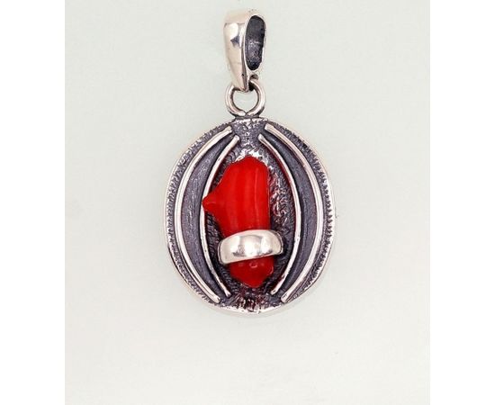 Sudraba kulons #2301555(POX-BK)_CO, Sudrabs	925°, oksids (pārklājums), Korallis , 4.1 gr. Ar akmeņiem