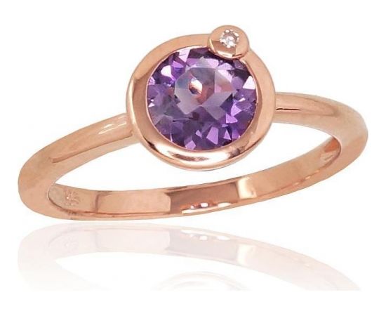 Золотое кольцо #1100810(Au-R)_DI+AM, Красное Золото	585°, Бриллианты (0,005Ct), Аметист (0,704Ct), Размер: 16, 2.3 гр.