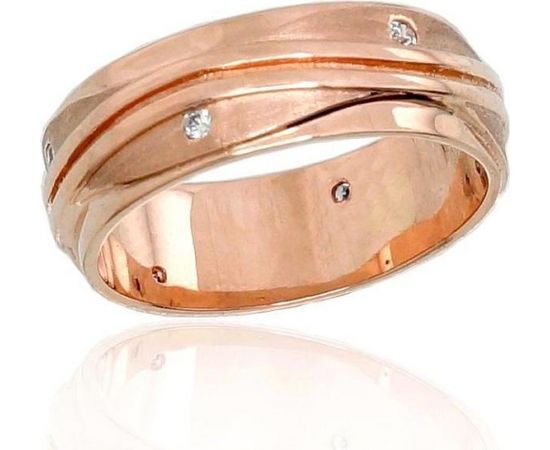 Laulību zelta gredzens #1100544(AU-R)_CZ (Gredzena biezums 6mm), Sarkanais zelts	585°, Cirkoni , Izmērs: 16, 4.7 gr.