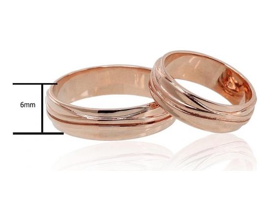 Laulību zelta gredzens #1100553(AU-R) (Gredzena biezums 6mm), Sarkanais zelts	585°, Izmērs: 22, 6.81 gr.