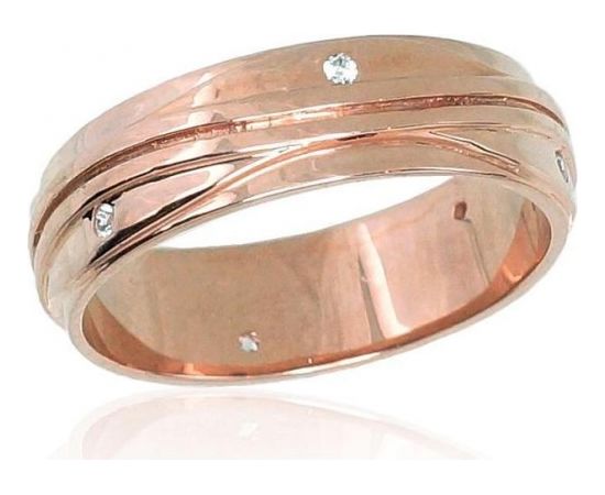 Laulību zelta gredzens #1100552(AU-R)_CZ (Gredzena biezums 6mm), Sarkanais zelts	585°, Cirkoni , Izmērs: 18, 5.66 gr.