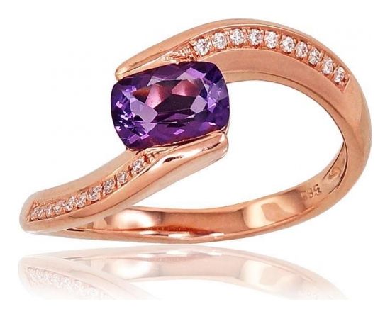 Золотое кольцо #1100760(AU-R)_DI+AM, Красное золото	585°, Бриллианты (0,08Ct), Аметист (0,62Ct), Размер: 18, 3.36 гр.