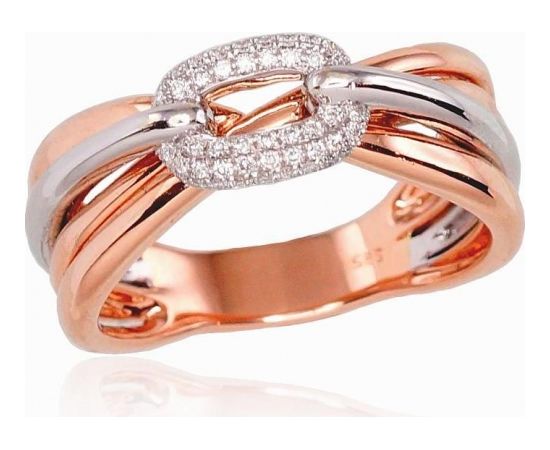Золотое кольцо #1100530(AU-R+AU-W)_DI, Красное/Белое золото	585°, Бриллианты (0,195Ct), Размер: 18.5, 7.9 гр.