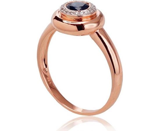 Zelta gredzens #1100524(AU-R+PRH-W)_DI+SA, Sarkanais zelts	585°, rodijs (pārklājums) , Dimanti (0,058Ct), Safīrs (0,584Ct), Izmērs: 17, 4.08 gr. Ar dārgakmeņiem