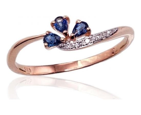 Золотое кольцо #1100420(AU-R+PRH-W)_DI+SA, Красное золото	585°, родий (покрытие) , Бриллианты (0,019Ct), Сапфир (0,22Ct), Размер: 16, 1.24 гр.