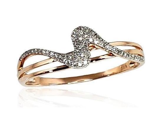 Золотое кольцо #1100201(AU-R+PRH-W)_DI, Красное золото	585°, родий (покрытие) , Бриллианты (0,101Ct), Размер: 16, 1.62 гр.