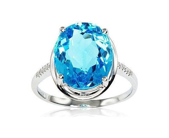 Золотое кольцо #1100164(AU-W)_DI+TZB, Белое золото	750°, Бриллианты (0,04Ct), Голубой топаз (5,91Ct), Размер: 17, 3.64 гр.