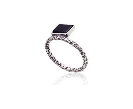 Серебряное кольцо #2101744(POx-Bk)_ON, Серебро	925°, оксид (покрытие), Оникс , Размер: 17, 2.1 гр.